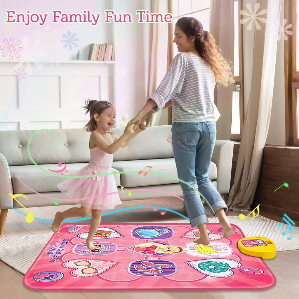 Dance Mat, Electronic Musical Play Mats Pink Dance Pad with LED Lights, Dance Game Toy Gift for Kids with 5 Game Modes, Christmas Birthday Gifts for 3 4 5 6 7 8 9 10 Year Old Girls Toys