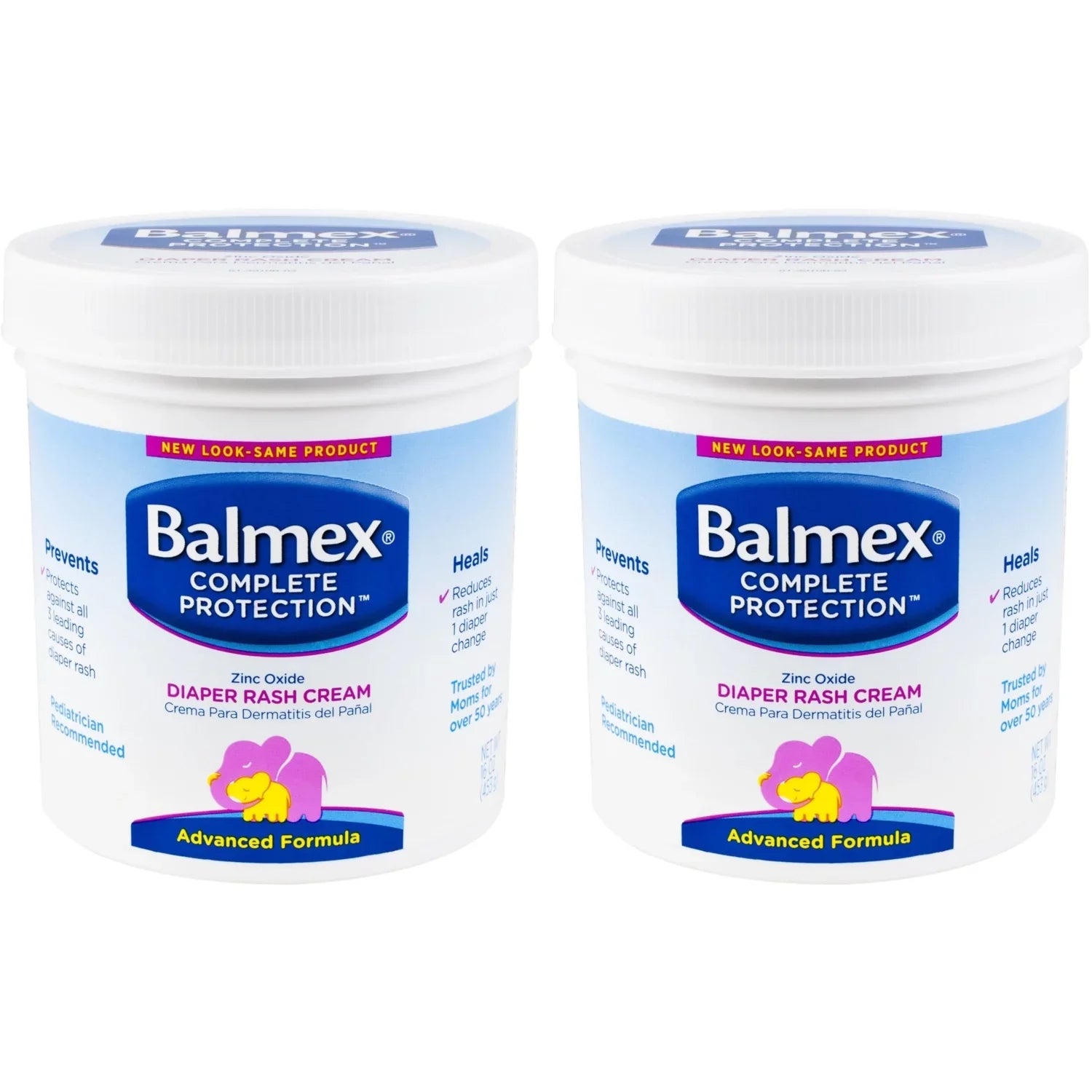 2 Pack - Balmex Diaper Rash Cream Jar - 16oz Each