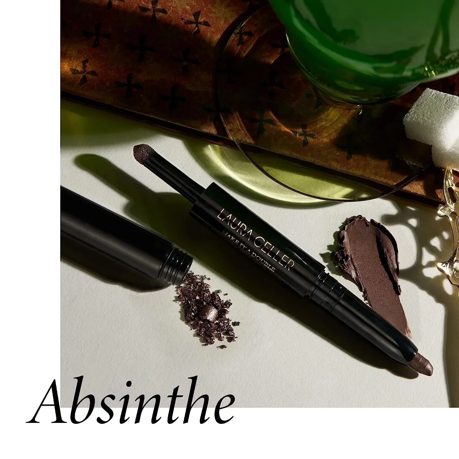 LAURA GELLER NEW YORK Make It A Double Edge Eyeshadow - Absinthe - Cream Eyeshadow Stick + Matching Powder Eyeshadow - Crease-Proof and Smudge-Proof