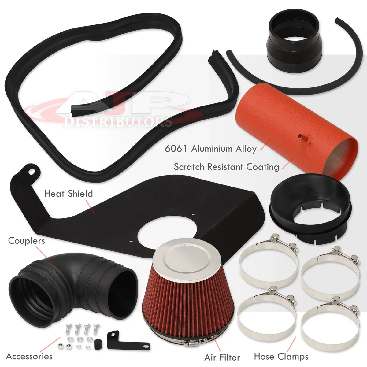 AJP Distributors Cold Air Short Ram Intake CAI SRI Induction System Kit Red Aluminum Piping + Heat Shield Filter Individuals For Cadillac CTS-V V8 5.7L 6.0L 2004 2005 2006 2007 04 05 06 07