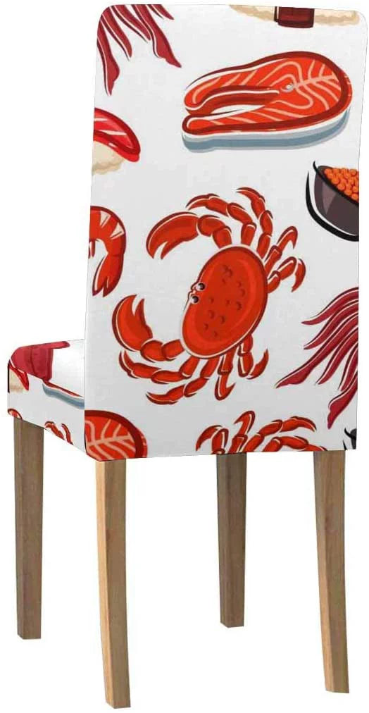 FMSHPON Salmon Steaks Shrimps Crabs Squids Sushi Stretch Chair Cover Protector Seat Slipcover for Dining Room Hotel Wedding Party Set of 4