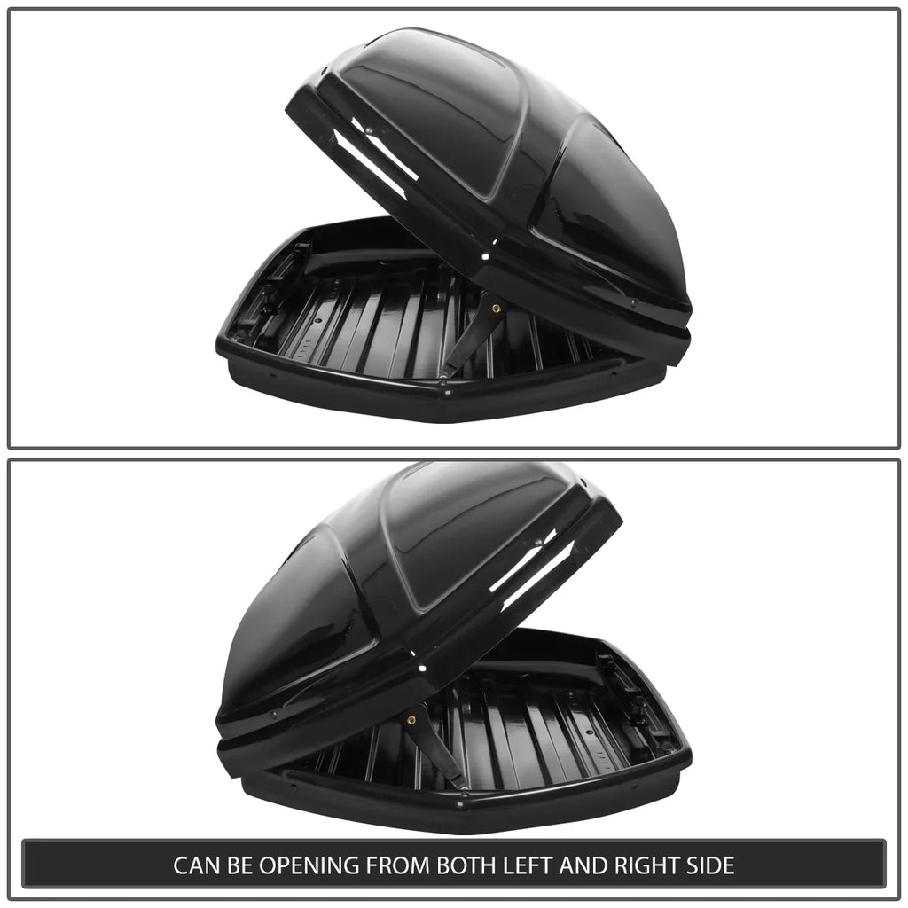 DNA Motoring PT-ZTL-8128-BK For 2015 to 2019 Chevy Suburban Tahoe GMC Yukon XL Cadillac Escalade ESV Roof Top Aluminum Side Rail Cross Bar + Dual Side Opening Storage Cargo Box w/ Keys 16 17 18