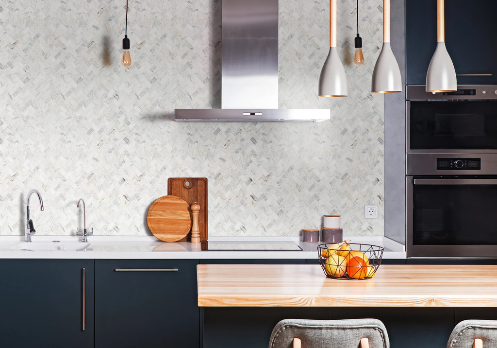 MSI Capri Blue Herringbone 12 in. X 12 in. Honed Mosaic Marble Floor And Wall Tile