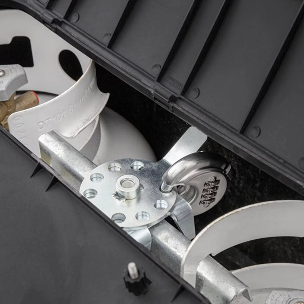 Camco Camper/RV Double Propane Tank Locking Device | Features a Combination Lock for Keyless Access & Heavy-Duty Steel Design (40590)