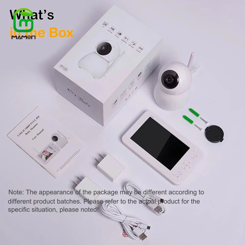 MAMON Video Baby Monitor with Camera and Audio 1080P 5" HD Display Two Way Talk PTZ Remote Large Battery Capacity