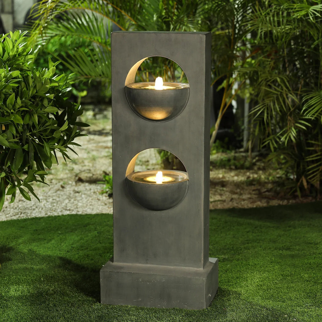 HomeStock Vintage Visions Gray Gentlemen Column Two Tier Bowl Bubbler Outdoor Fountain