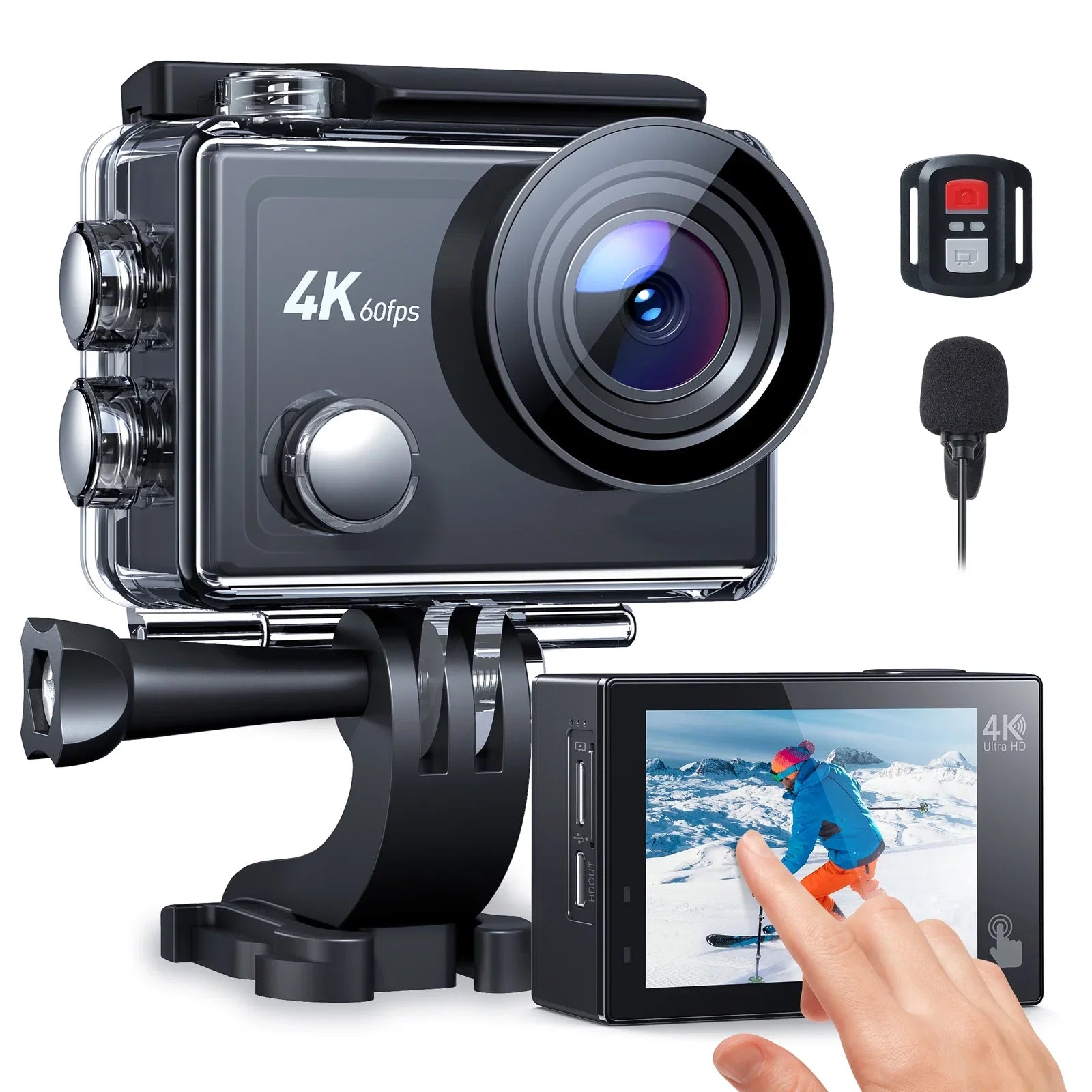 WF Action Cam 4K 60FPS 24MP Sport Camera 40M Underwater Camera Waterproof with Touch Screen Vlog Camera EIS Remote Control 170° Wide Angle