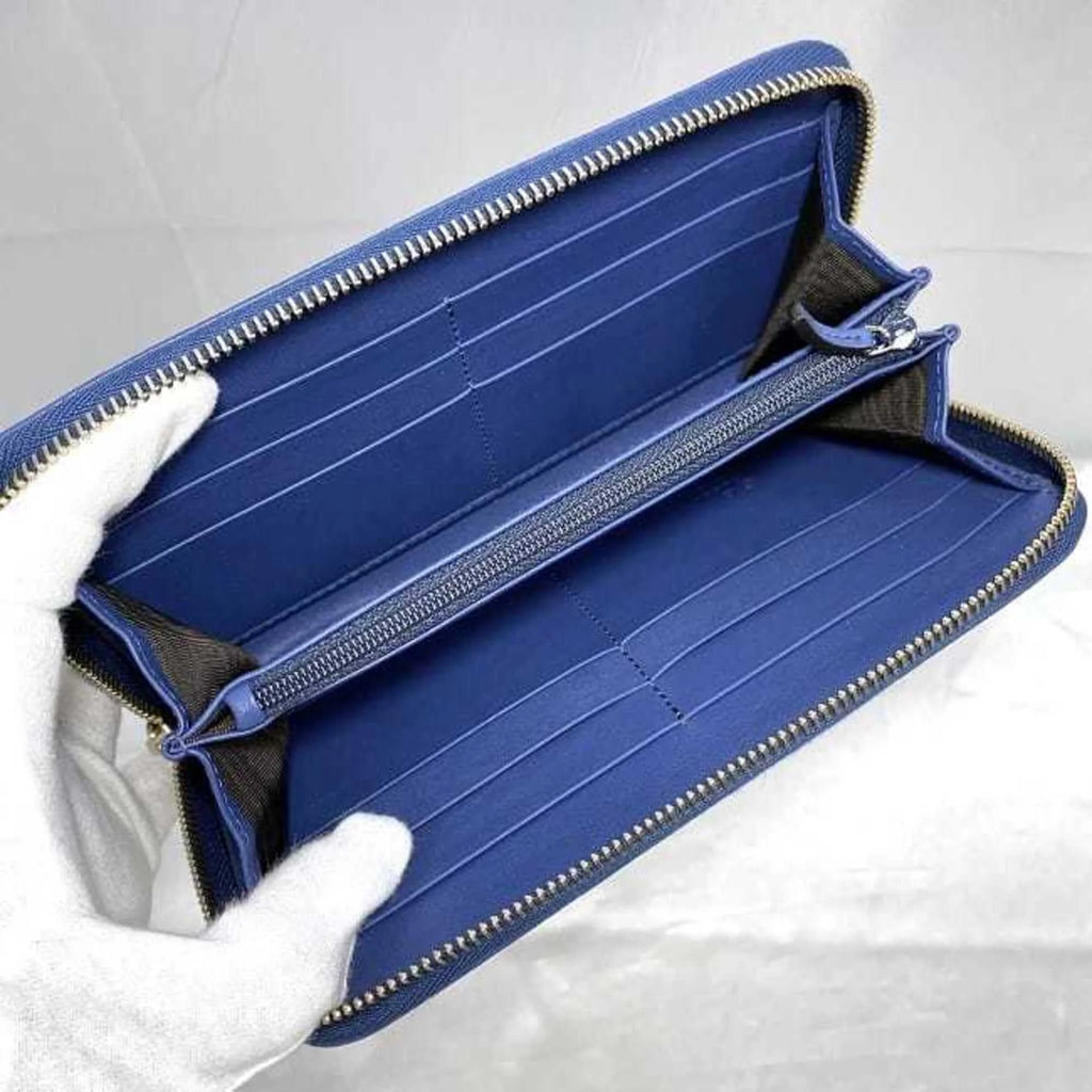Pre-Owned Gucci Round Long Wallet Navy Blue Microsima 449391 Leather GUCCI GG (Like New)