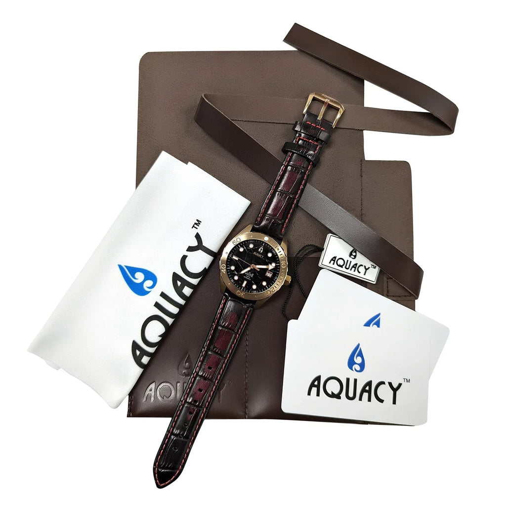 Aquacy Bronze CuSn8 Marble Automatic Diver Watch BR.BKM.8215.L - Screw Down 316L Stainless Case Back - 200M Water Resistance - 120 click Uni-Directional Bezel Dive Swimming Wrist Watches For People