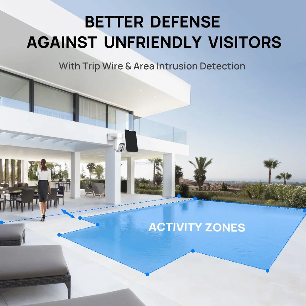 VIKVIZ 4MP Battery WiFi PTZ IP Camera Wireless 2K with Solar Panel Smart Hybrid Light Outdoor