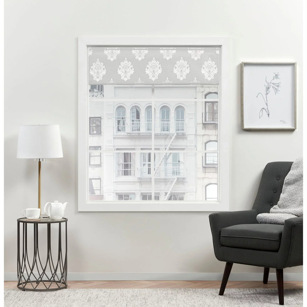 Exclusive Home Marseilles Damask 100% Dark Roman Shade, 34"x64", Silver