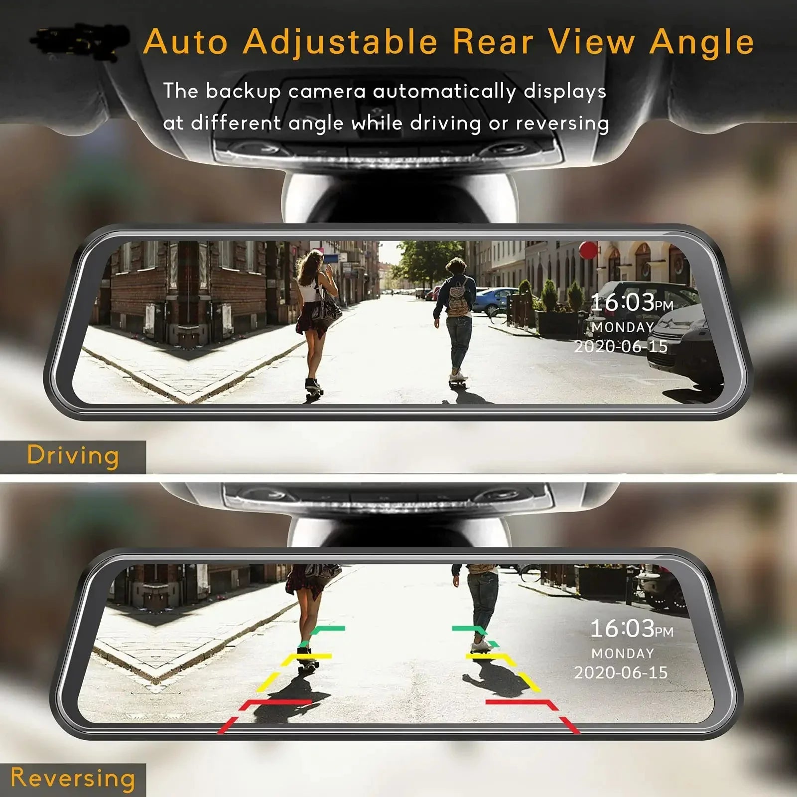 Bileeko Car Mirror Dashcam 10 inch IPS Full Touch Screen Dual Lens Rear View Backup Camera, Parking Monitor, Loop Recording