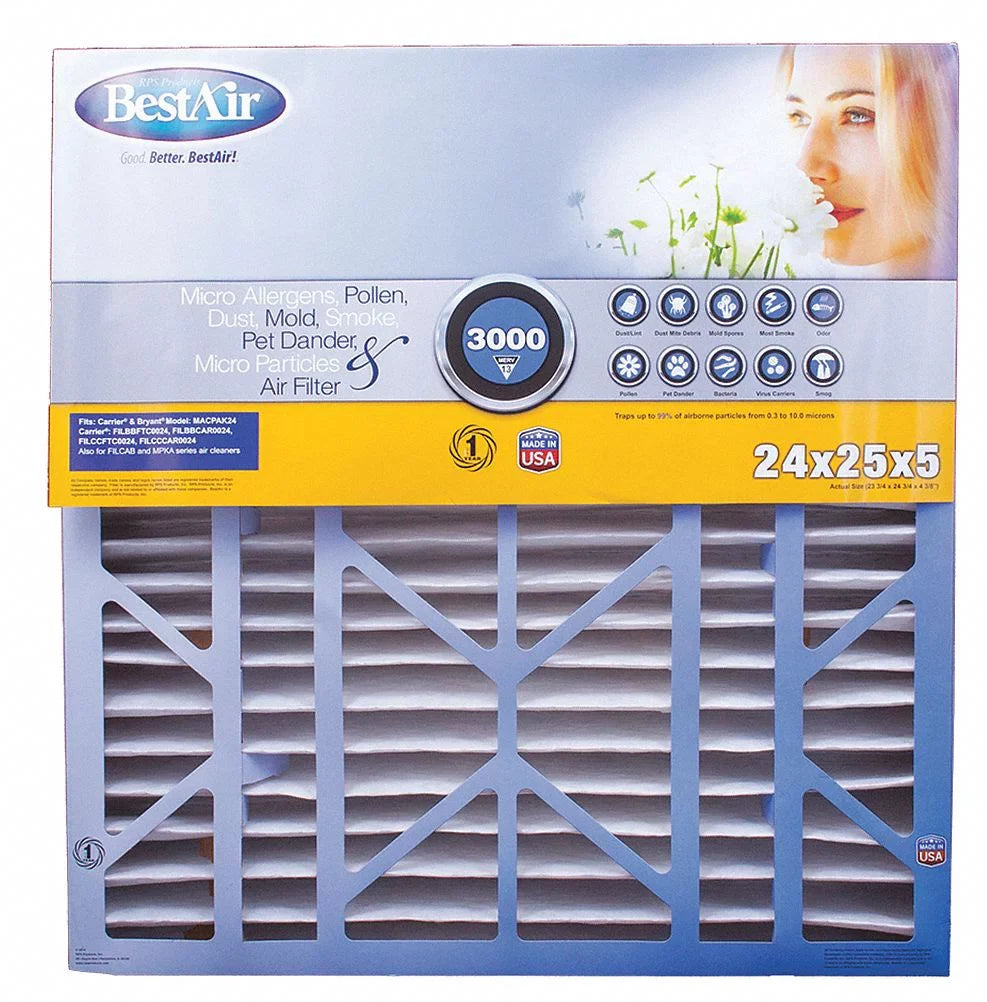 Bestair Pro Furn Air Clean Filt,MERV 13,24x25x5",2PK CB2425-13R-2
