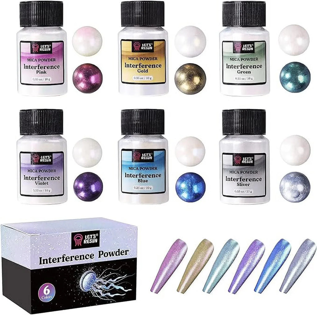 LET'S RESIN Resin Mica Powder, 6 Colors Interference Mica Powder for Epoxy Resin, Spirit Pearl Gentlemen Powder for Resin, Paint, Slime, Art