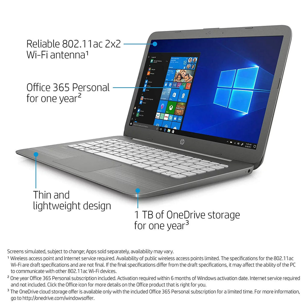 HP Stream 14-cb030nr - Celeron N3060 / 1.6 GHz - Win 10 Home 64-bit - 4 GB RAM - 32 GB eMMC - 14" 1366 x 768 (HD) - HD Graphics - Wi-Fi, Bluetooth - smoke gray, linear grooves pattern - kbd: US