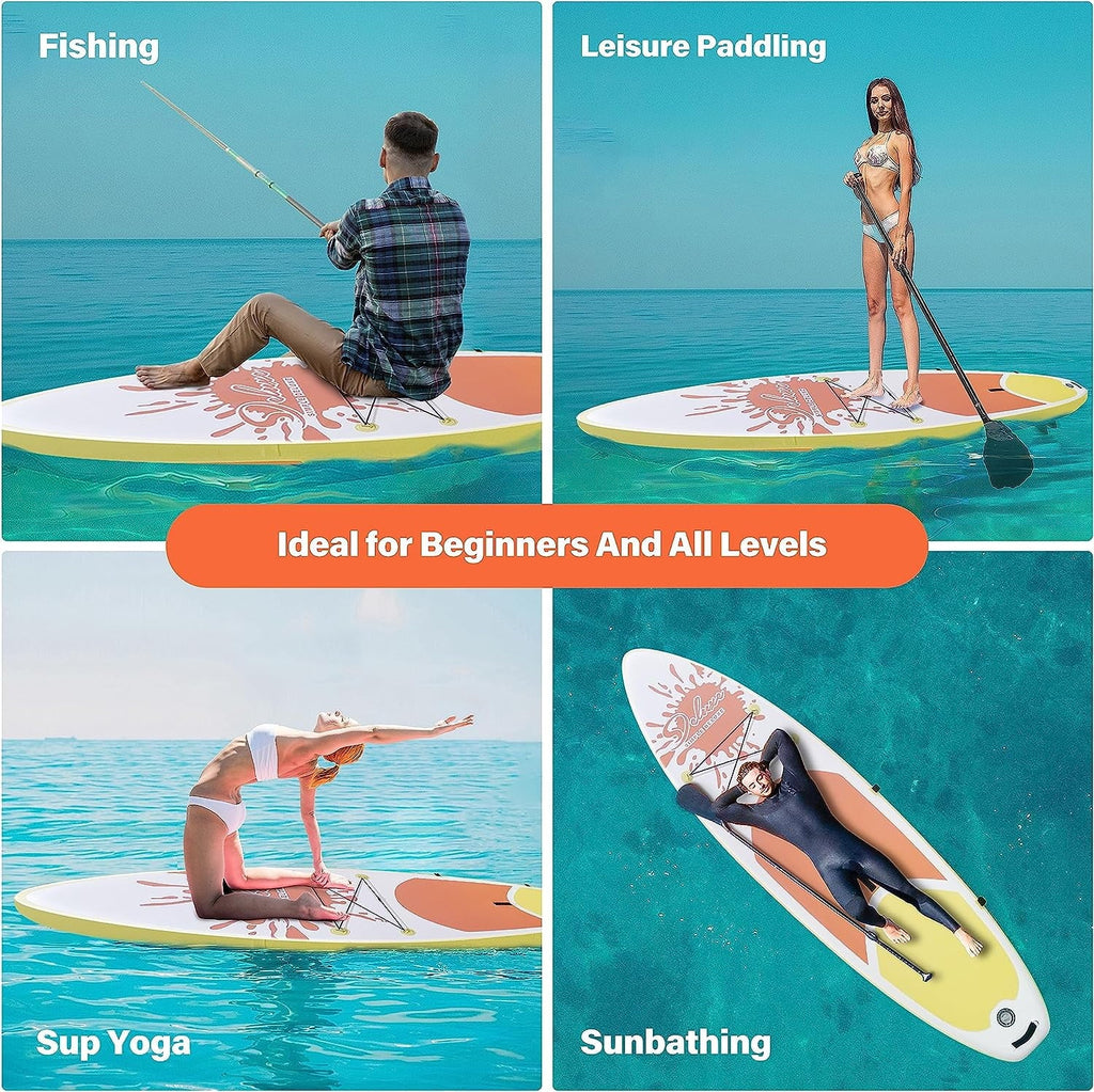 KEHOMY Inflatable Stand Up Paddle Board Simple Deluxe Premium SUP for All Skill Levels, Orange for Adults & Youth, Blow Up with Accessories & Backpack, Surf Control