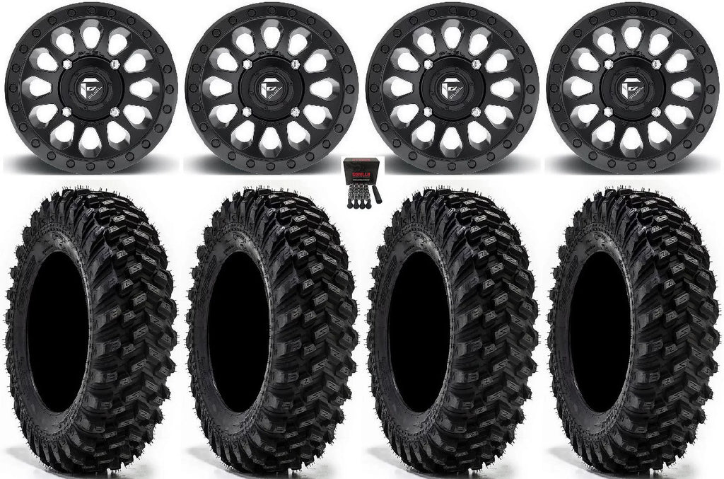 Fuel Vector 14" Wheels Dark 30" Warrior XT Tires Kawasaki Mule Pro FXT