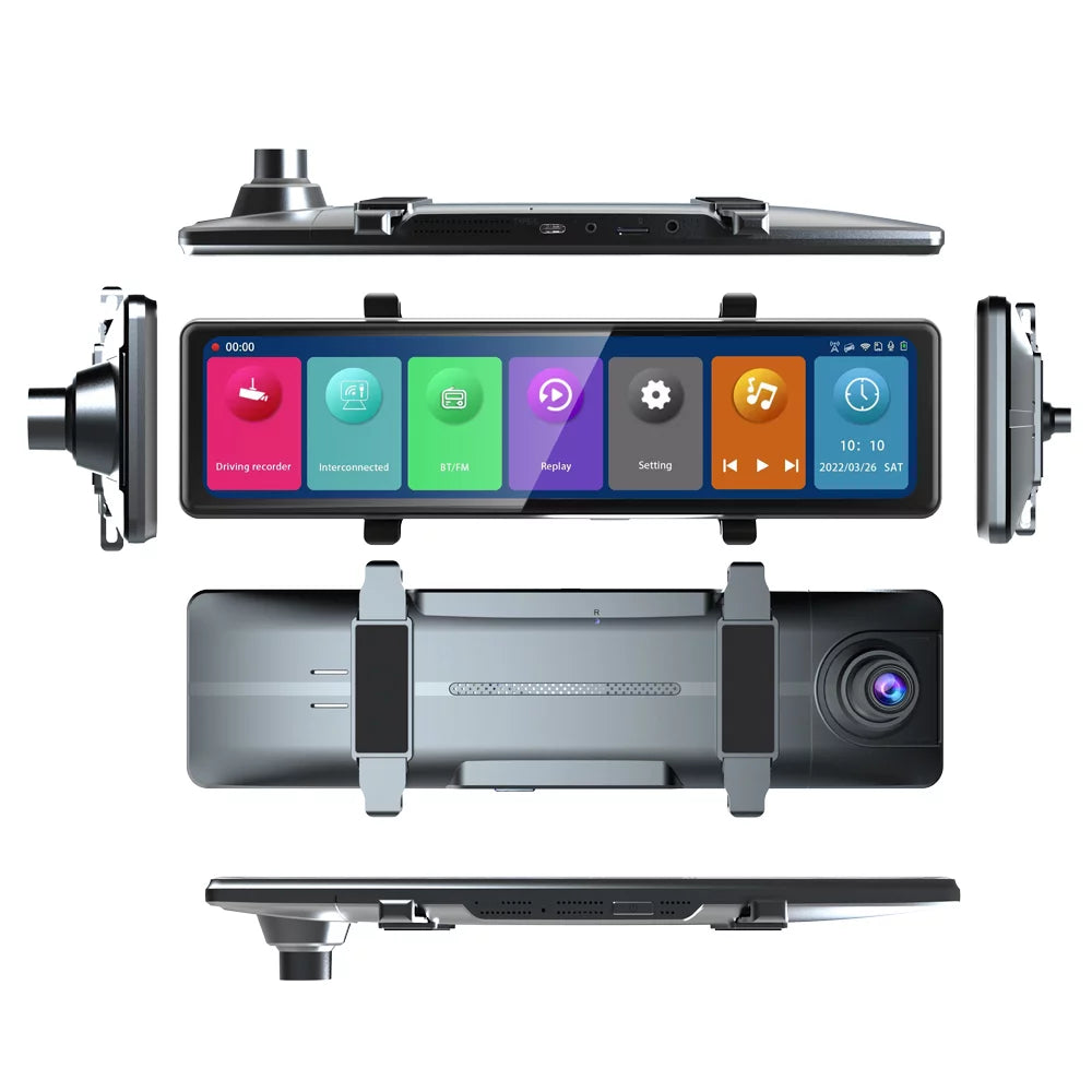 Carevas 3 Cameras Dash Cam 12in 2.5K Clear Car Rearview Mirror Car Video Recording Touched Screen Car Recorder Carplay Auto Driving Recorder