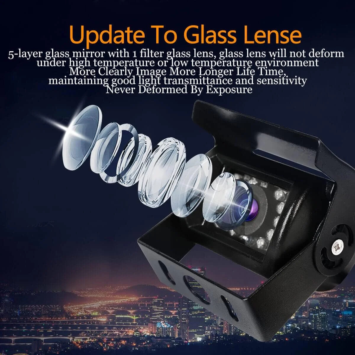Car Rear View Reverse Backup Camera with 18 IR Night Vision, Waterproof IP68 Parking Backup Camera for Bus Truck