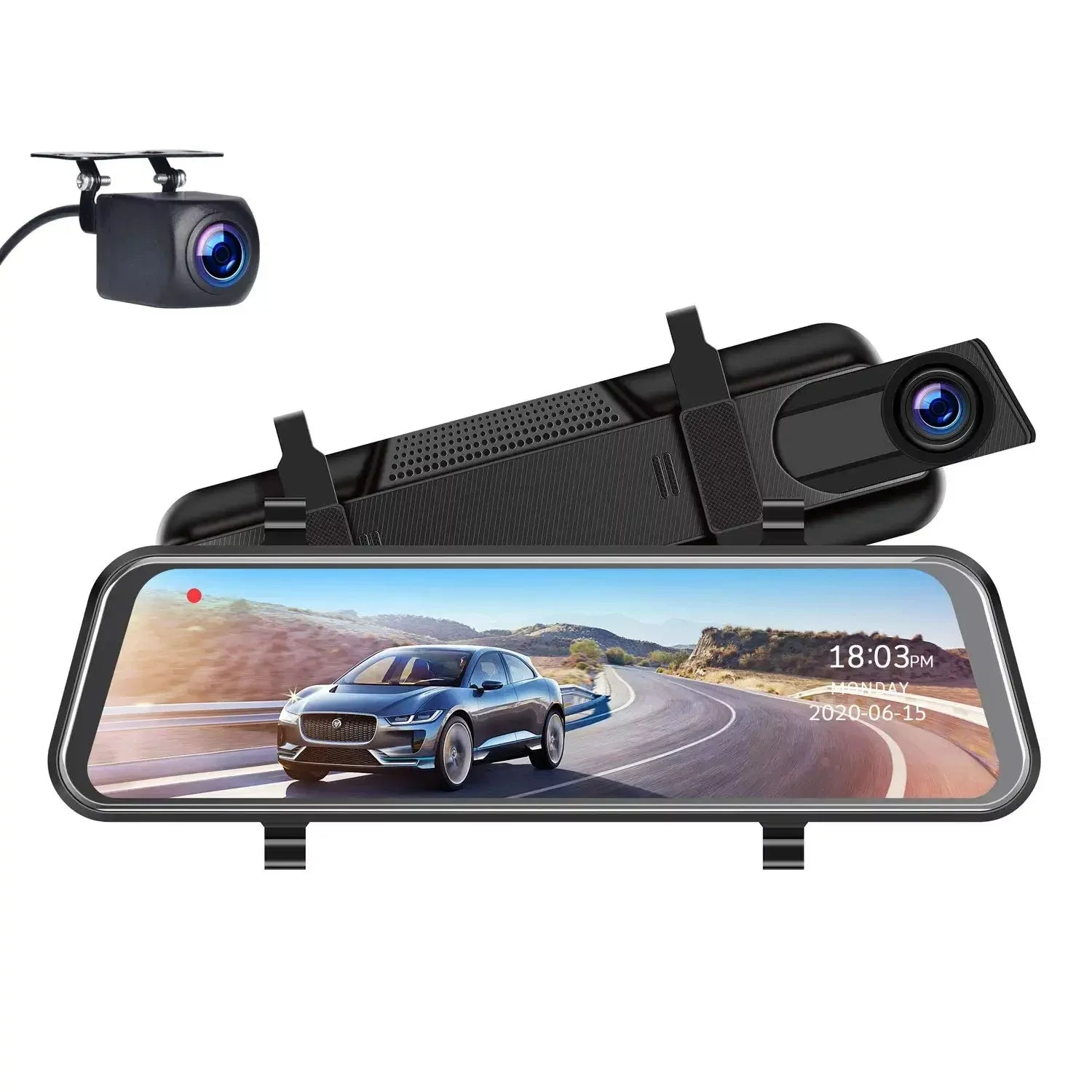 Bileeko Car Mirror Dashcam 10 inch IPS Full Touch Screen Dual Lens Rear View Backup Camera, Parking Monitor, Loop Recording