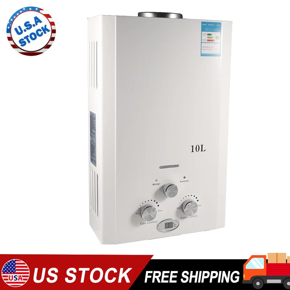 G · PEH 10L Natural Gas Tankless Hot Water Heater Instant Kitchen Boiler w/Shower Head