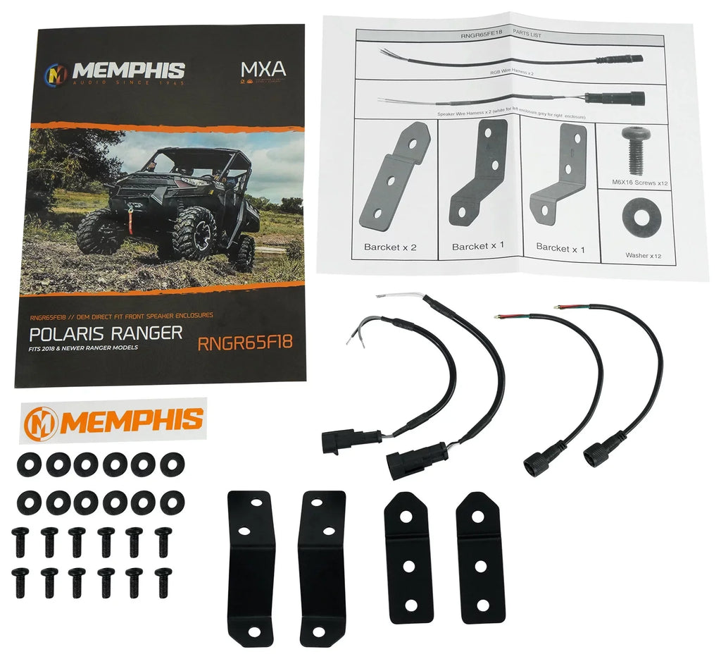 Pair Memphis Audio RNGR65FE Pods+LED Tower Speakers+Amp For 2018+ Polaris Ranger