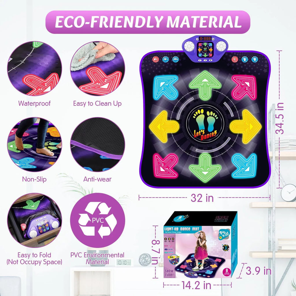PAFOLO Dance Mat Toys for 3-12 Year Old Kids, Dance Pad with Light Up 8-Buttons & Wireless Bluetooth, Music Dance Toy with 5 Game Modes, Easter Xmas Gifts for 3 4 5 6 7 8 9 10+ Year Old Girls Boy