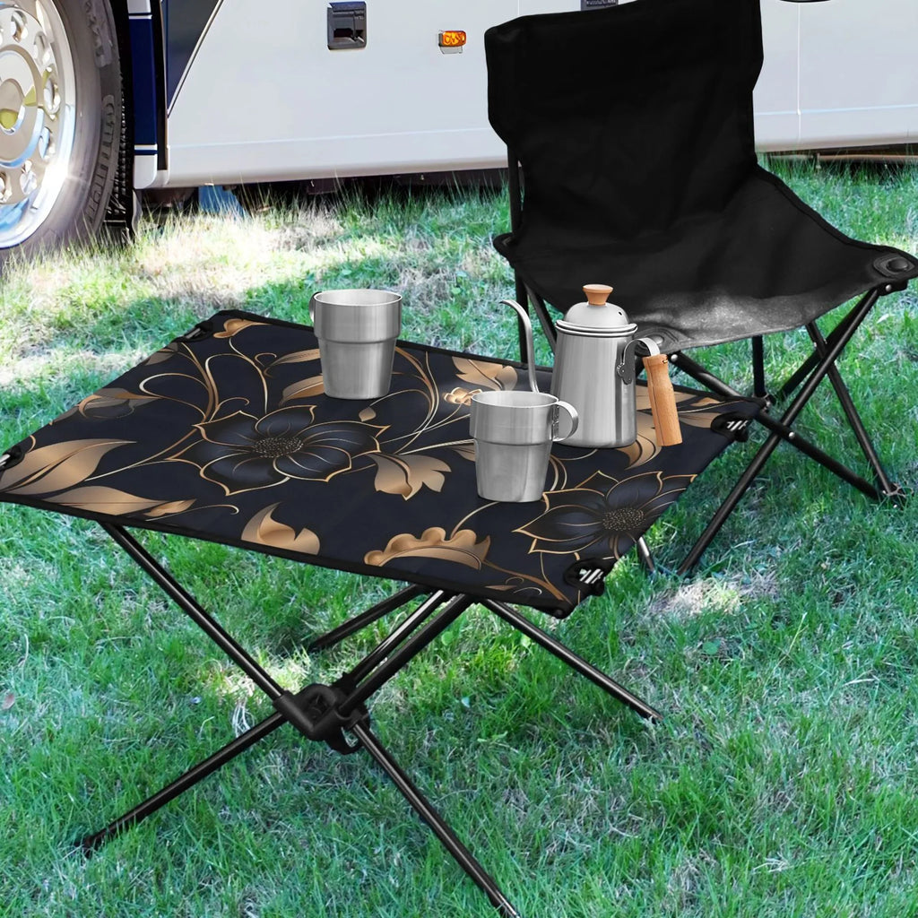 Flower on Midnight Camping Folding Table Portable Beach Table with Storage Bag Compact Picnic Table for Outdoor Travel Fishing BBQ
