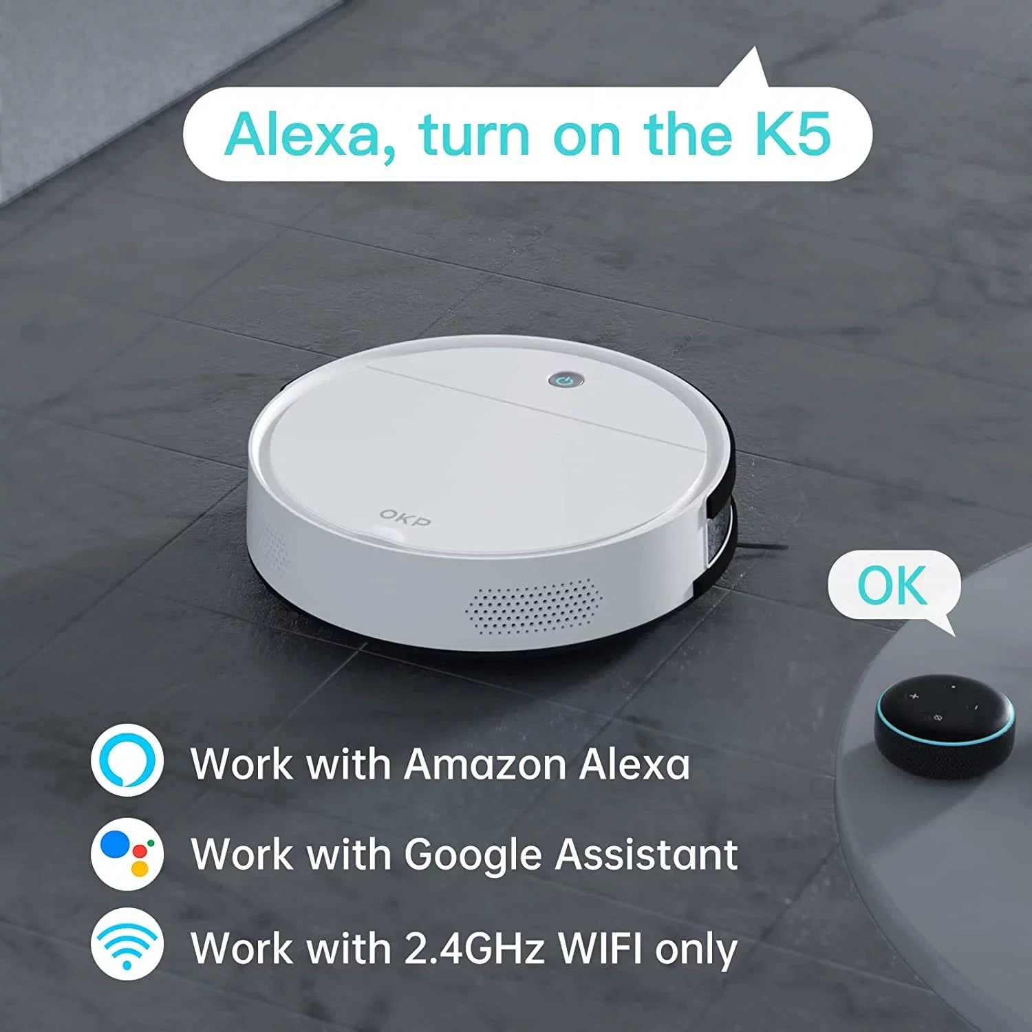 FJU Robot Vacuum Cleaner, 2500pa Strong Suction, Work with /APP, 120Mins Runtime, Quiet and Small Robotic Vacuum for Pet Hair, Low Pile Carpet, Hard Floor