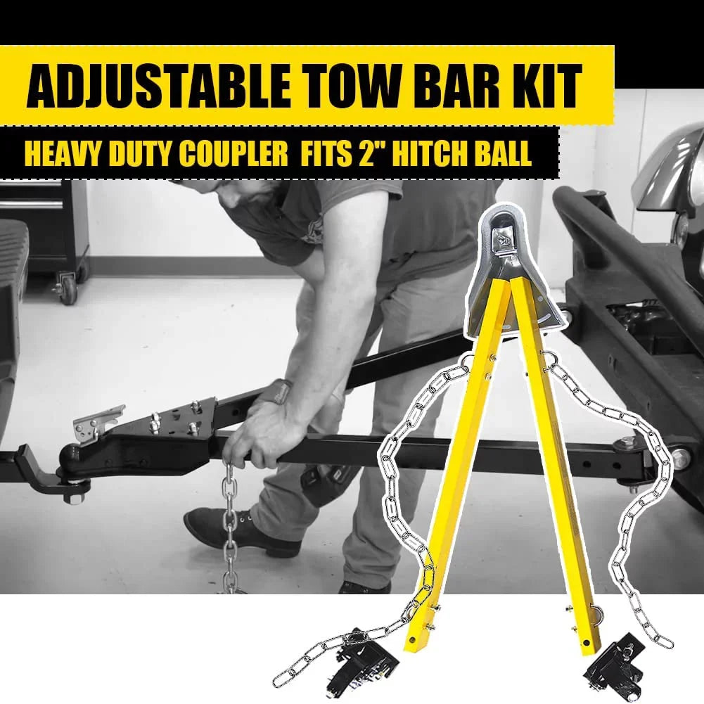 HPDAVV Yellow Adjustable Tow Towing Bar / Adjustable Tow Bar Kit Bumper Mount 5000lb w/Chains RV Car Truck Compatible with Jeep System