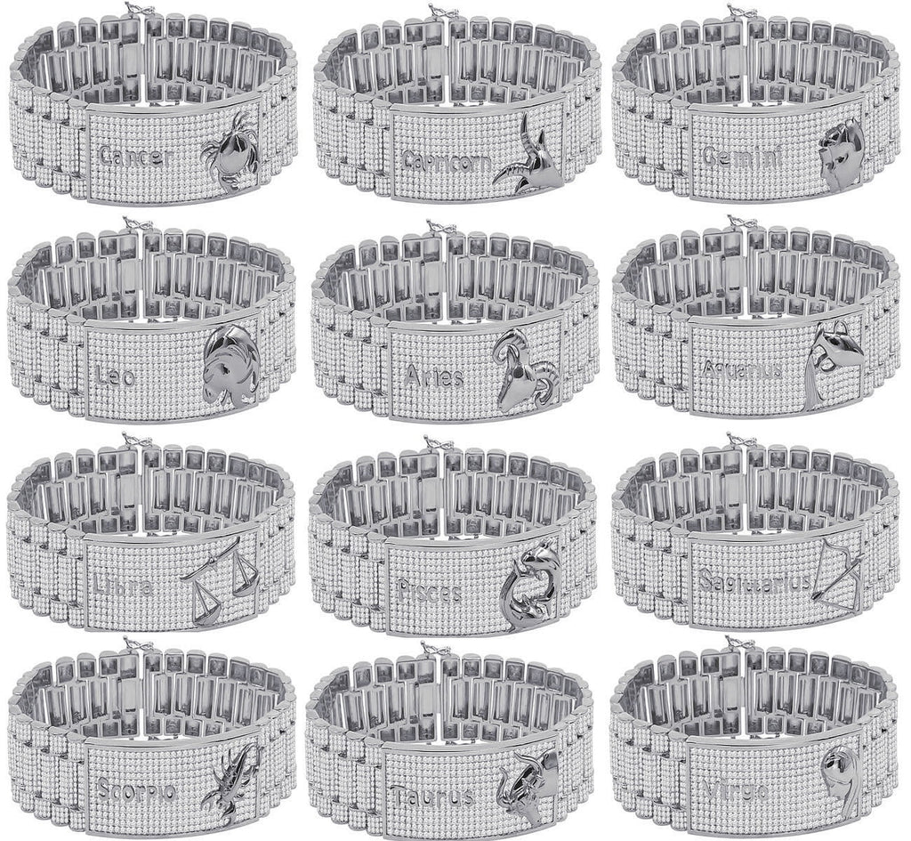 Zodiac Sign Scorpio 14K White Gold Finish Simulated Diamonds Gentlemen Link Bracelet 8.5''