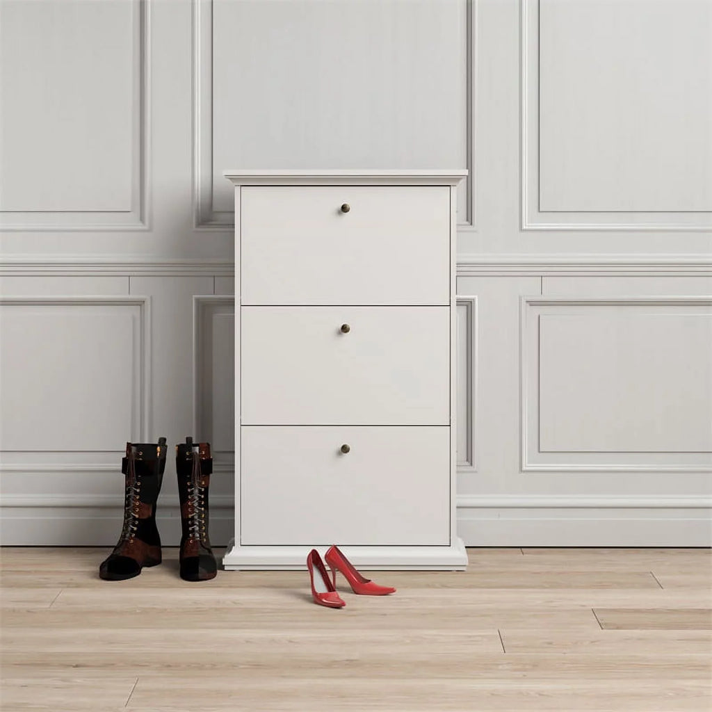 Allora Contemporary 3 Drawer Wood Shoe Cabinet in White