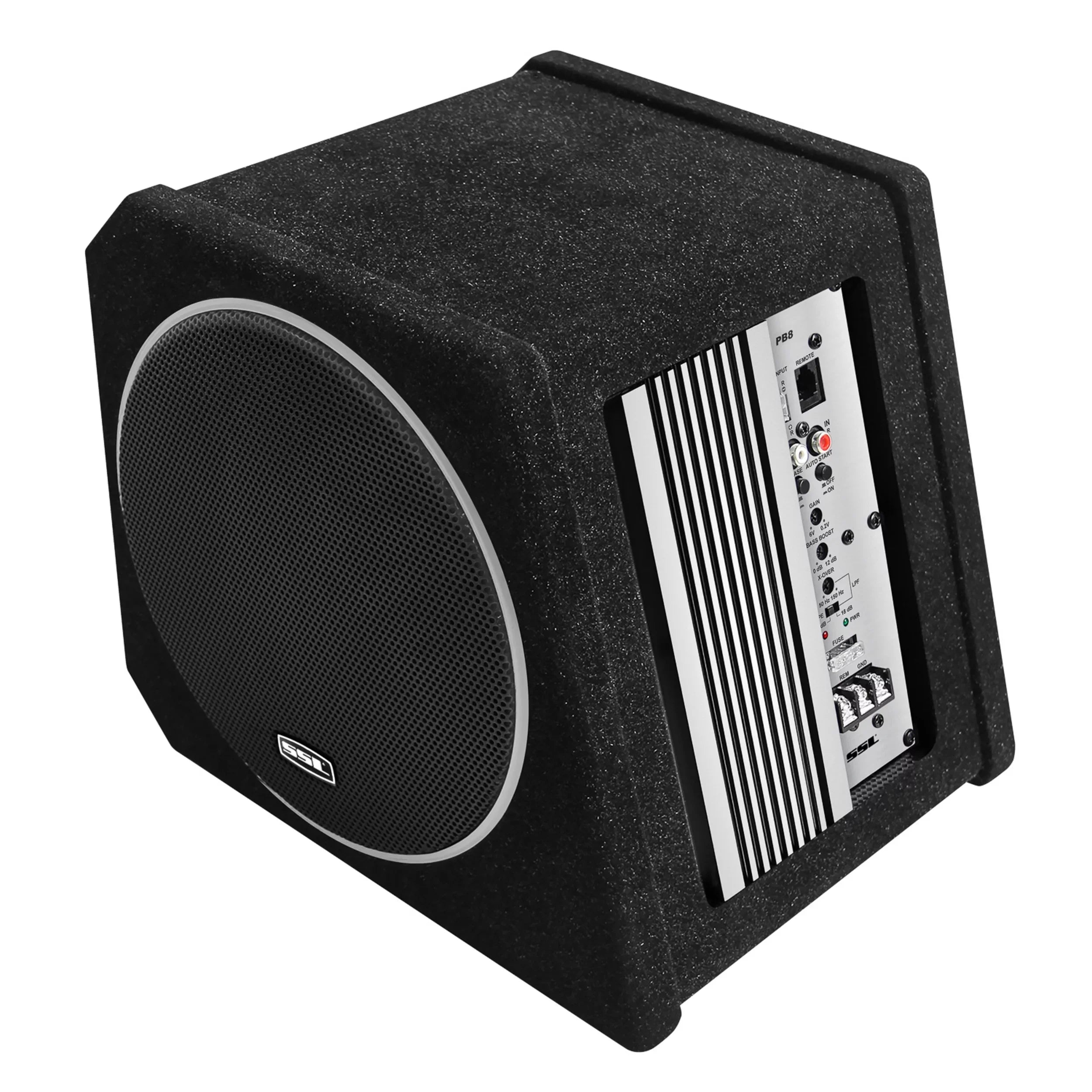 Sound Storm Laboratories PB8 8 Inch Amplified Powered Car Audio Subwoofer Package – Built-in Amplifier, Passive Radiator, Remote Subwoofer Control, For Truck, Boxes and Enclosures