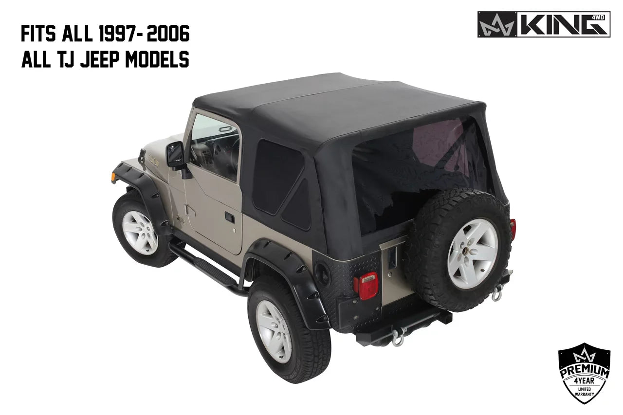OVS 1997-2006 Fits Jeep Wrangler TJ King 4WD Premium Individuals Soft Top Without Upper Doors Ebony Diamond With Tinted Windows 14010235