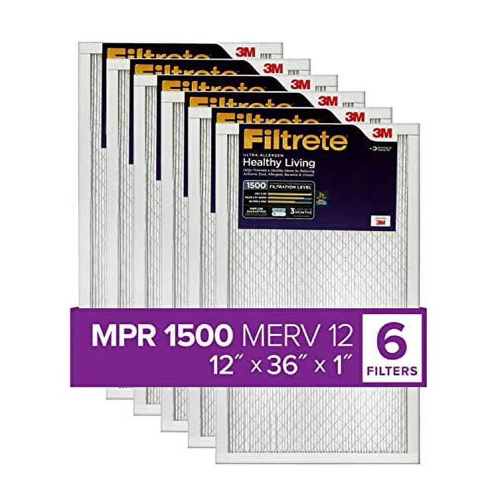 Filtrete 12x36x1, AC Furnace Air Filter, MPR 1500, Healthy Living Ultra Allergen, 6-Pack (exact People 11.69 x 35.69 x 0.78)