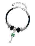 Delight Jewelry Silvertone Translucent Green Lucky Four Leaf Clover Key Daughter Celtic Knot Leather Bead Bracelet, 7"+2" Termination