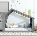 Twin House Floor Bed with Roof Window, LED Light,Gray