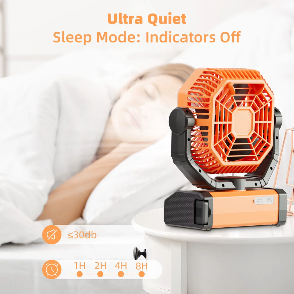 MORIKO Portable Cordless Fan 20000mAh Rechargeable Battery Powered Ventilator w/ LED Lantern, Remote, Hook, Timer, 270° Pivot 90° Oscillating 4 Speed Brushless Motor, Outdoor Jobsite Garage Patio Fan