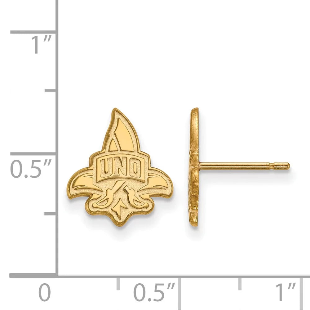 14k Yellow Gold Official Licensed Collegiate University of New Orleans (UNO) Small Post Earrings