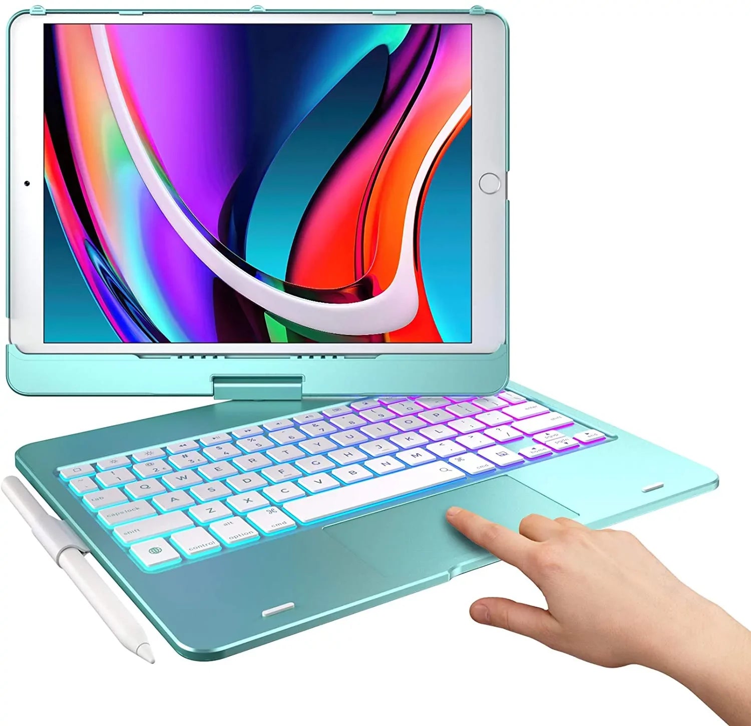 Typecase Keyboard Case with Trackpad for 10.2-inch iPad 9th Generation (2021), iPad 8th Generation (2020), 7th Gen, Air 3, Pro 10.5, Backlit Wireless Protective Slim Cover with Pencil Holder (Seafoam)