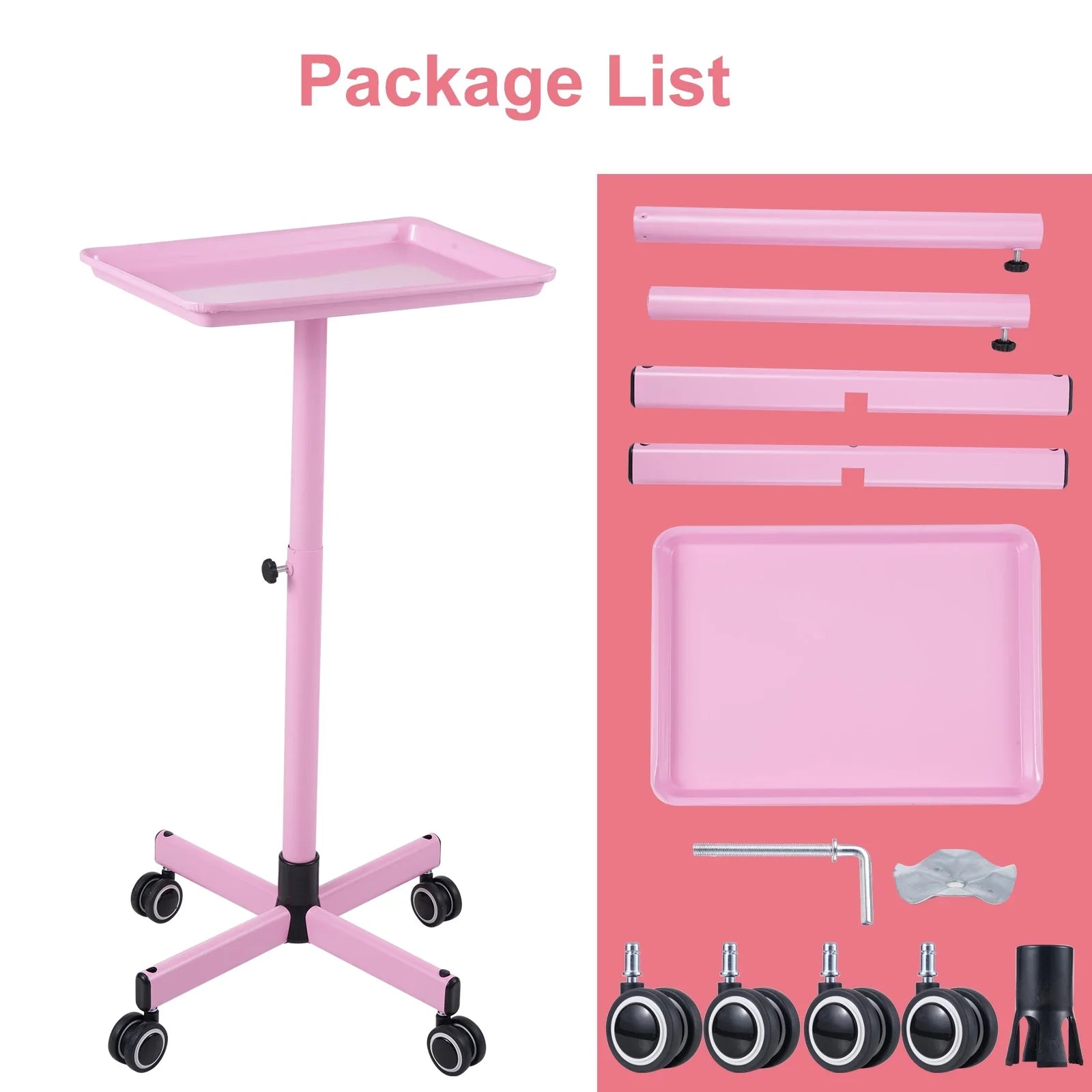 Bestauty Storage Shelf,Adjustable Salon Hair Color Wheels Movable Salon Wheels Tattoo Salon Pink Hair Wheels Salon Use Salon Clinic Spa Beauty Salon Clinic Professionals Wheels Tattoo Cart