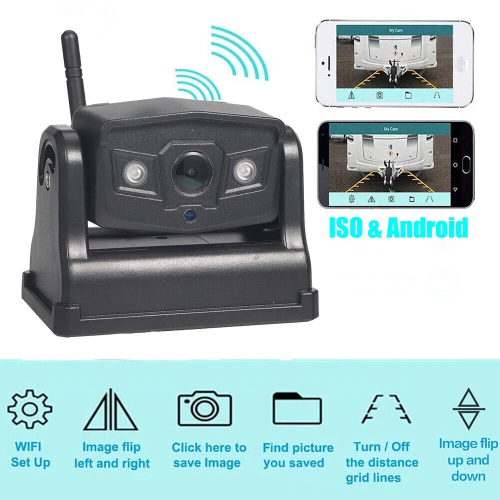 JLLOM Reliable Backup Camera, Magnetic WiFi Wireless, 9600mAh Battery, Front/Rear View