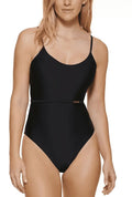 Calvin Klein Ebony Over-The-Shoulder Wrap Around One-Piece Swimsuit, US 6