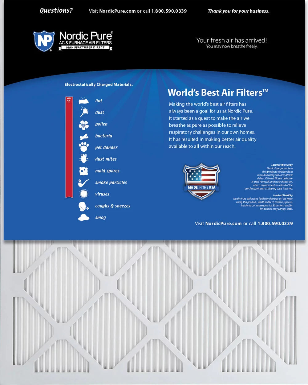 15x20x1 (14_1/2x19_1/2) Nordic Pure Tru Mini Pleat MERV 11 Air Filters 6 Pack