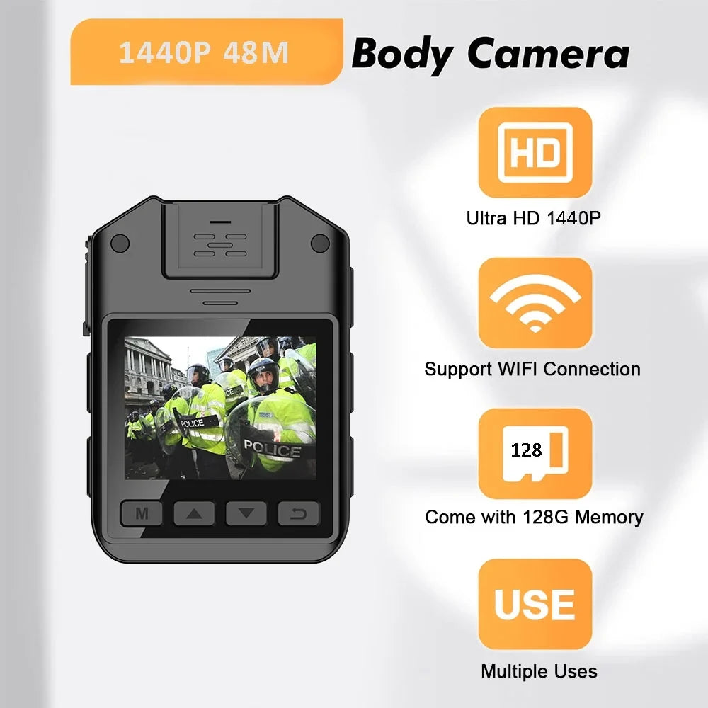 RONY 1440P Mini Body Camera - 128GB Wearable Police Body Camcorder with Night Vision - Waterproof Body Cam with Audio and Video Recording for Law People Security Guard Home