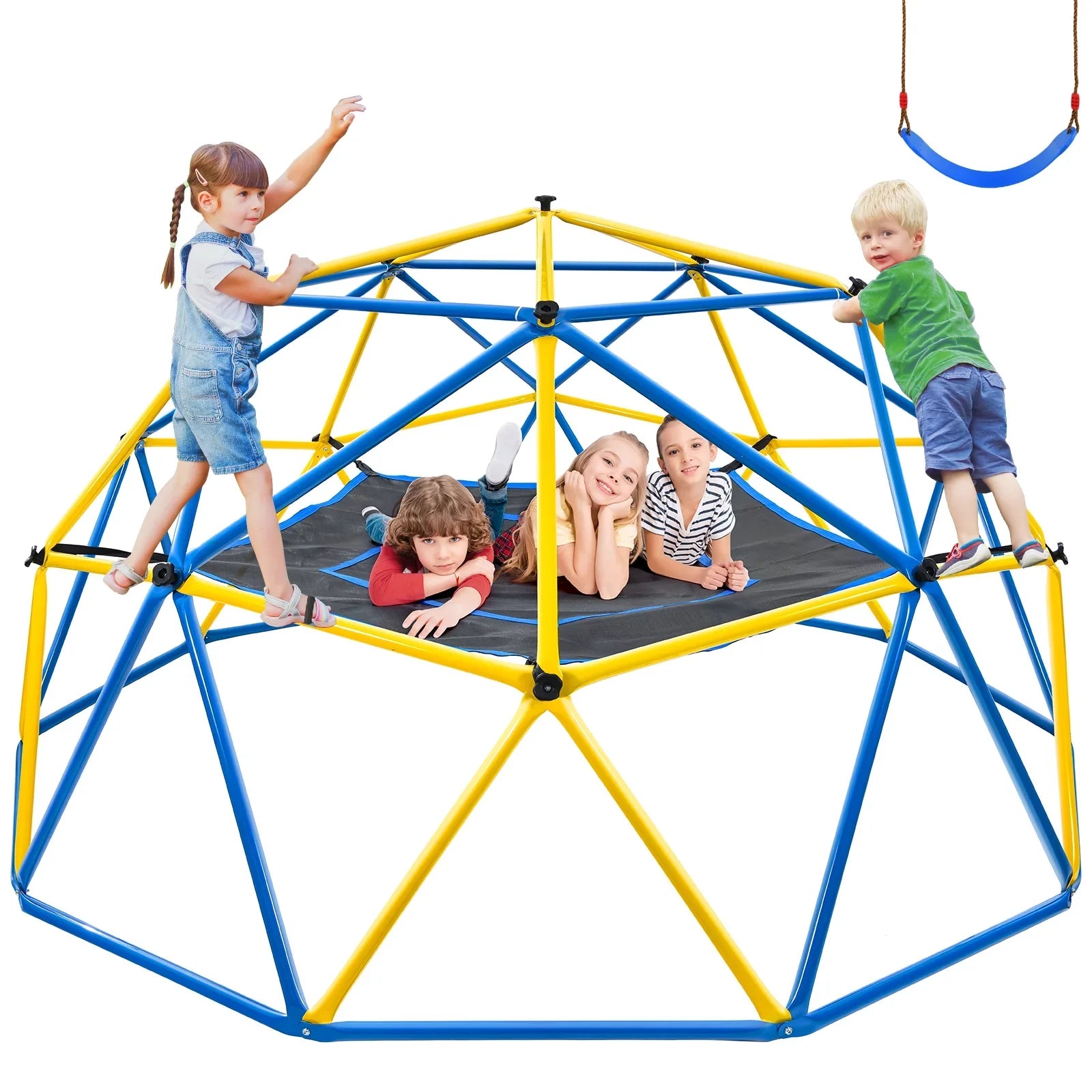 JUGADER 800 lbs Dome Climber with Canopy 10FT Steel Frame Climbing Dome with Swing and Hammock For Kids