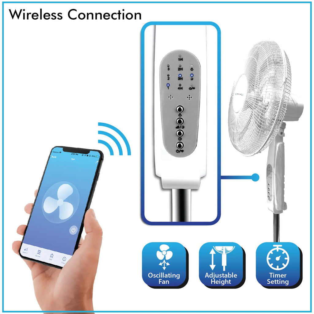 Technical Pro WIFI Enabled 16" Standing Fan with Oscillating Feature, Compatibe with Amazon Alexa/Google Home Voice