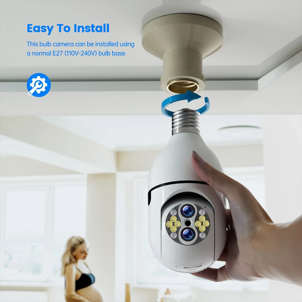 Toguard 3 Pack SC11 10X Hybrid Zoom Light Bulb Security Camera Outdoor E27 PTZ Dual Lens Dome Surveillance Camera Wireless Connector