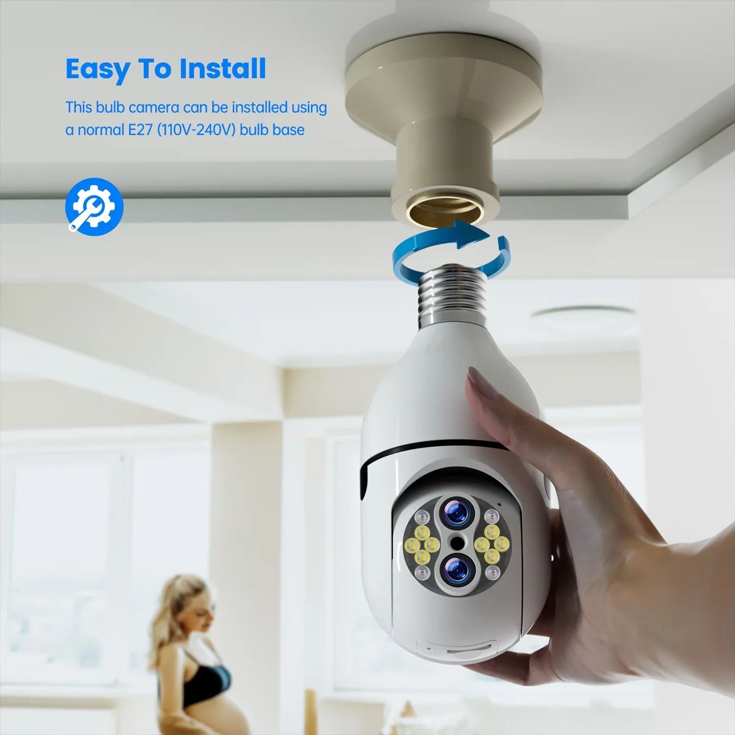 Toguard 3 Pack SC11 10X Hybrid Zoom Light Bulb Security Camera Outdoor E27 PTZ Dual Lens Dome Surveillance Camera Wireless Connector