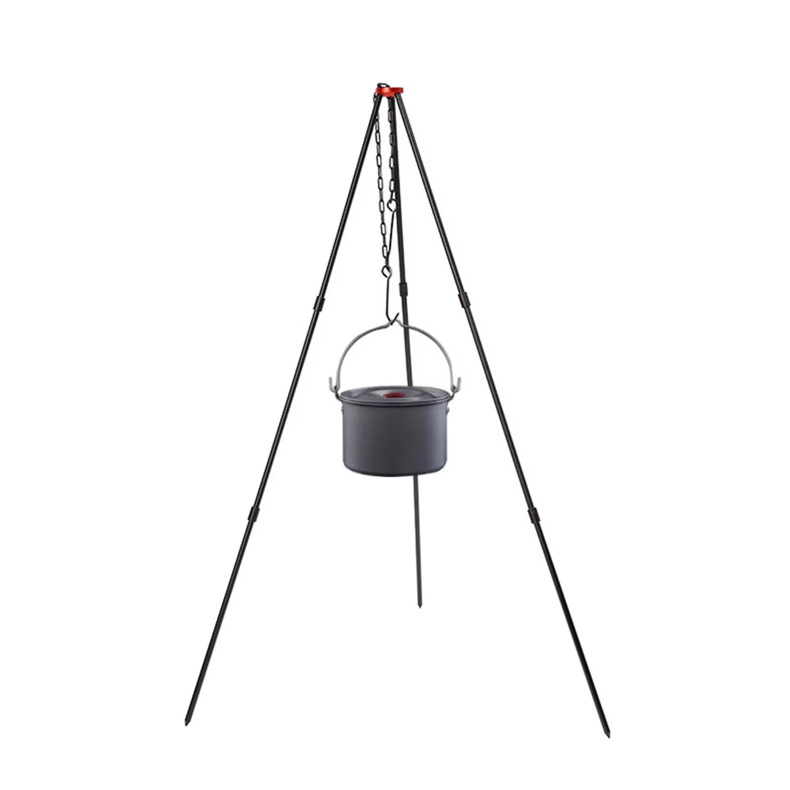 Camping Tripod, Portable Outdoor Cooking Tripod with Adjustable Campfire Picnic ing Pot Grill Stand Aluminum Cookware Accessory , Ebony